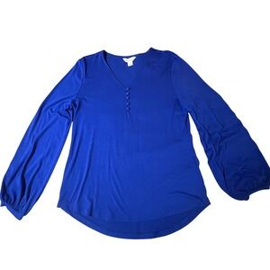 Liz Claiborne Women's Royal Blue Long Sleeve Button V-Neck Blouse‎ Size M